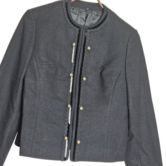 Traditional Bavarian Loden Wool Jacket Elegant Chain Buttons Embroidered Trim S - Picture 3 of 11